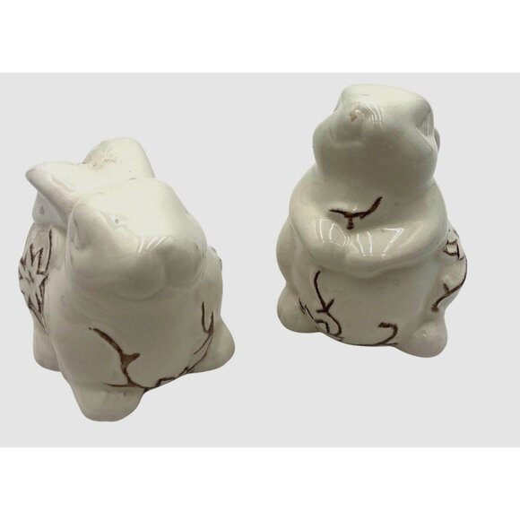 Ceramic Bunny Figurines Set Of 2 Floral Design For Home Decor - Picture 1 of 5